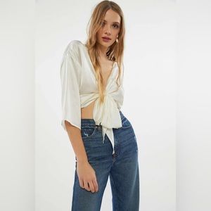 UO Nicole Satin Tie-Front Top